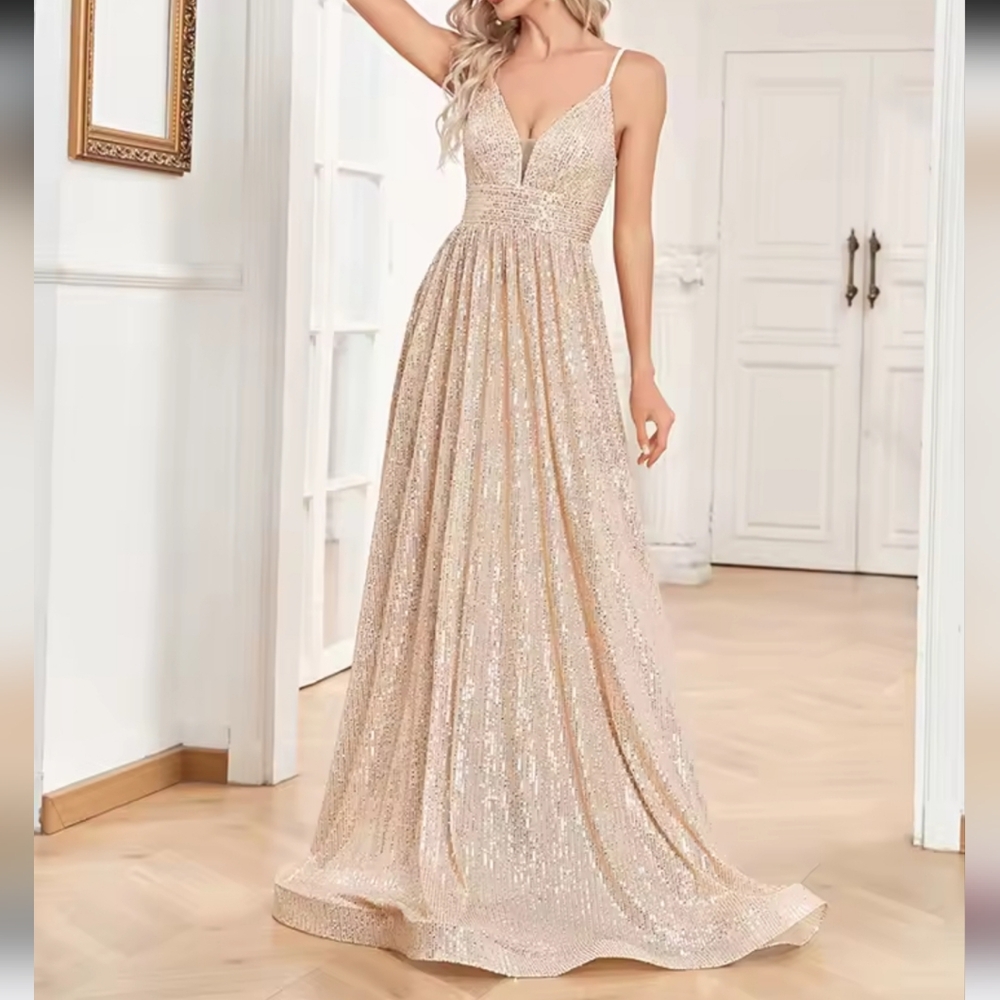 Elegant Sexy Backless Sequins Evening Dress Long Mermaid Formal Gown Women - Picture 5 of 6